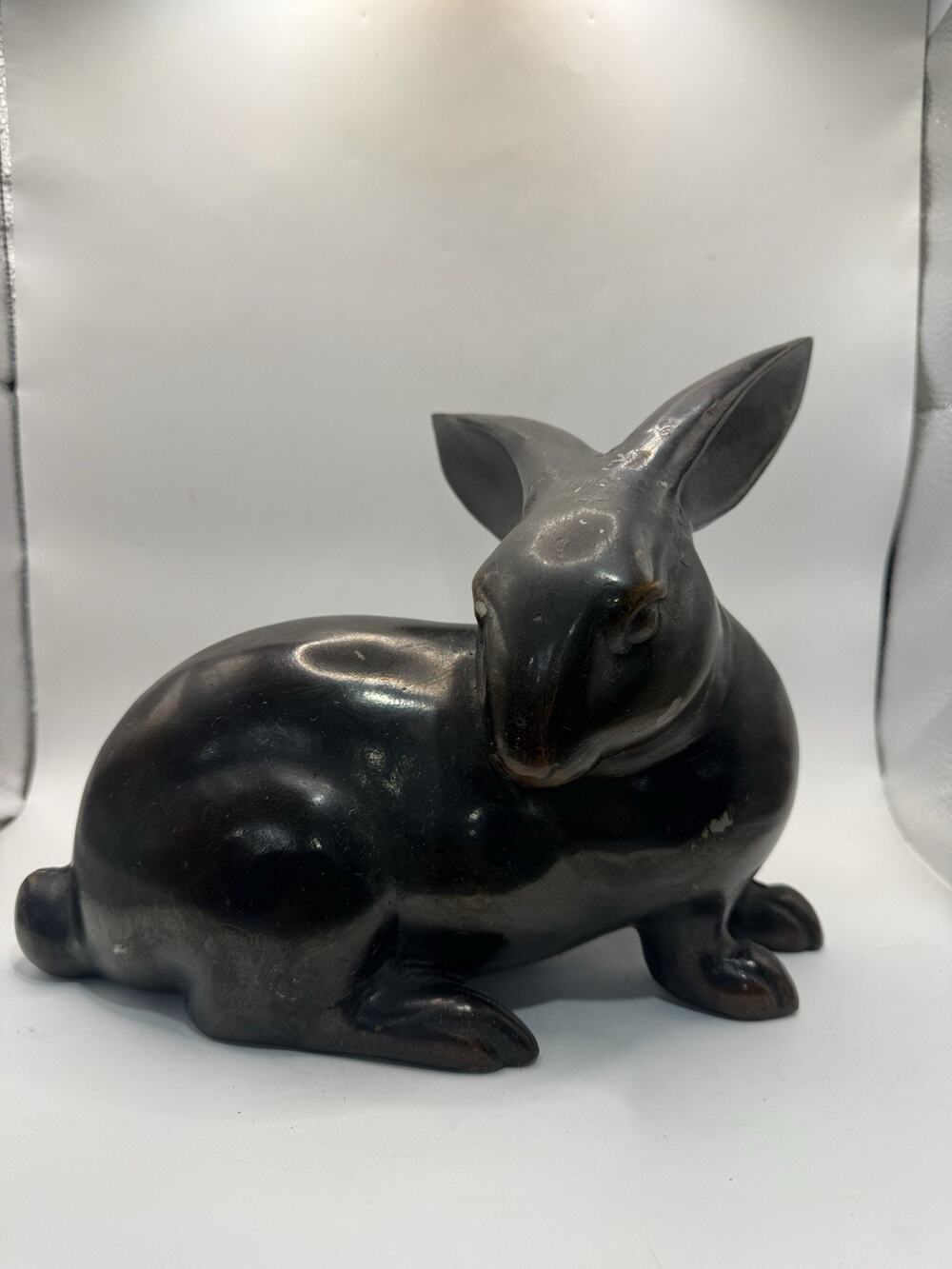 Vintage Heavy Cast Iron Rabbit Bunny Sculpture Long Ears 10” Metal Decor *